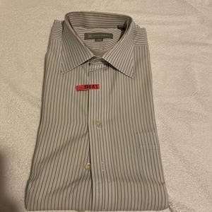 Hickey Freeman gray long sleeved button down size 17-35 with purple stripes